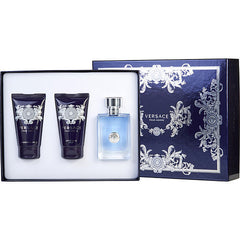 Versace Pour home Eau De Toilette Spray 1.7 oz & Hair & Body Shampoo 1.7 oz & Aftershave Balm 1.7 oz