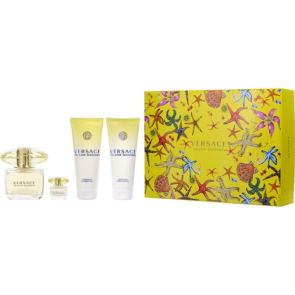 Versace Yellow Diamond   Edt Spray 3 Oz & Body Lotion 3.4 Oz & Shower Gel 3.4 Oz & Edt 0.17 Oz Mini