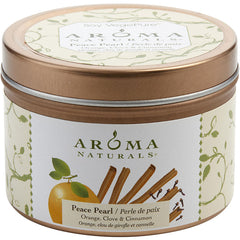 Peace Pearl Aromatherapy - One 2.5x1.75 Inch Tin Soy Aromatherapy Candle.  Combines The Essential Oils Of Orange, Clove & Cinnamon To Create A Warm And Comfortable Atmosphere.  Burns Approx.