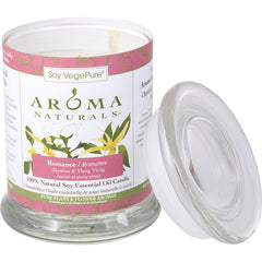 Romance Aromatherapy - One 3x3.5 Inch Medium Glass Pillar Soy Aromatherapy Candle.  Combines The Essential Oils Of Ylang Ylang & Jasmine To Create Passion And Romance.  Burns Approx.