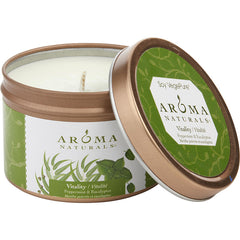 Vitality Aromatherapy - One 2.5x1.75 Inch Tin Soy Aromatherapy Candle. Uses The Essential Oils Of Peppermint & Eucalyptus To Create A Fragrance That Is Stimulating And Revitalizing.  Burns Approx.