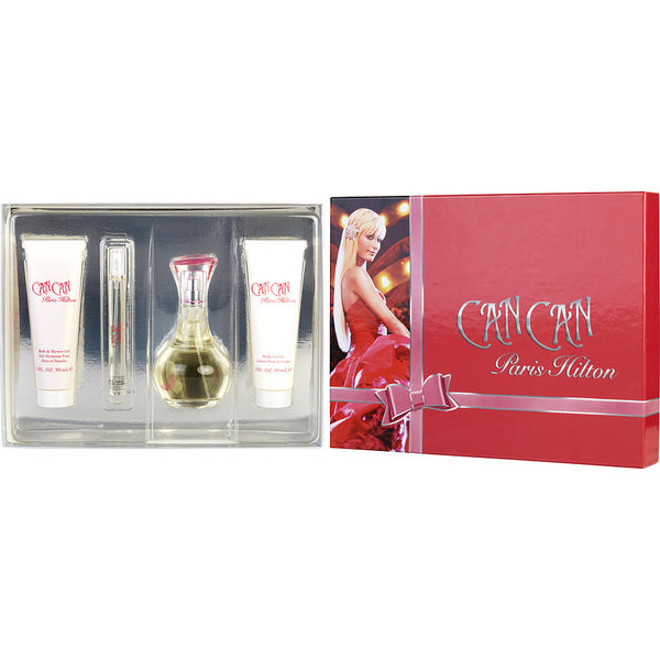 Paris Hilton Can Can - Eau De Parfum Spray 3.4 Oz & Body Lotion 3 Oz & Shower Gel 3 Oz & Eau De Parfum Spray 0.34 Oz Mini