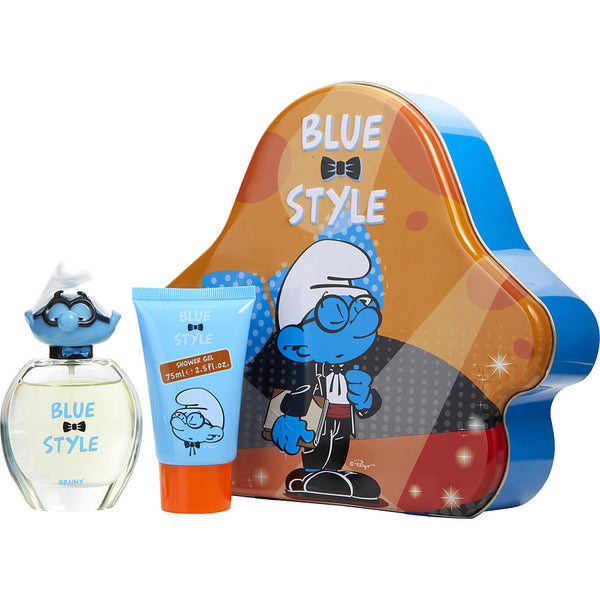 Smurfs 3d - Brainy Edt Spray 1.7 Oz & Shower Gel 2.5 Oz & Metal Lunch Box (Blue & Style)