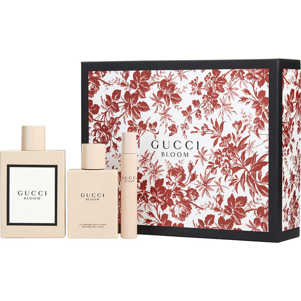 Gucci Bloom   Eau De Parfum Spray 3.3 Oz & Body Lotion 3.4 Oz & Eau De Parfum Rollerball 0.25 Oz Mini