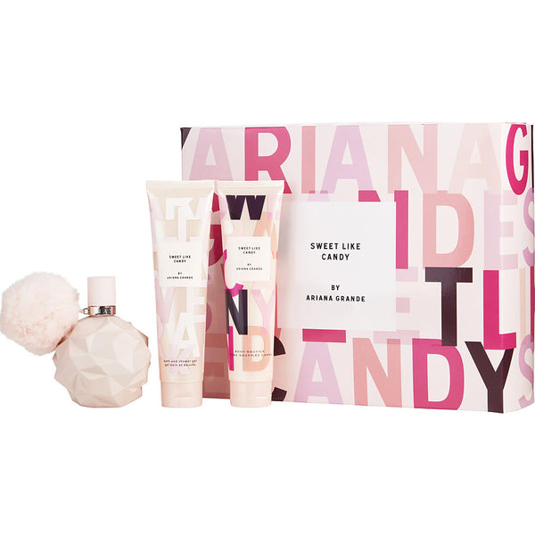 Sweet Like Candy By Ariana Grande - Eau De Parfum Spray 3.4 Oz & Body Souffle 3.4 Oz & Bath And Shower Gel 3.4 Oz