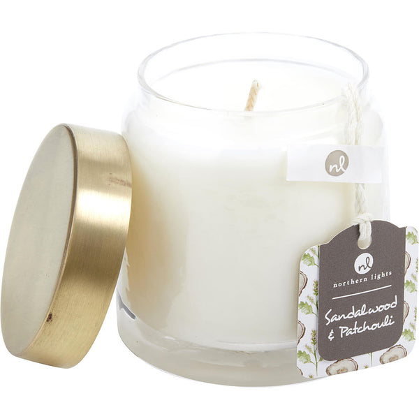 Sandalwood & Patchouli   Scented Soy Glass Candle 10 Oz.  Combines Patchouli & Amber Sandalwood, Himalayan Cedarwood, Black Pepper, Sunflower, & Ginger Root.  Burns Approx. 45 Hrs.