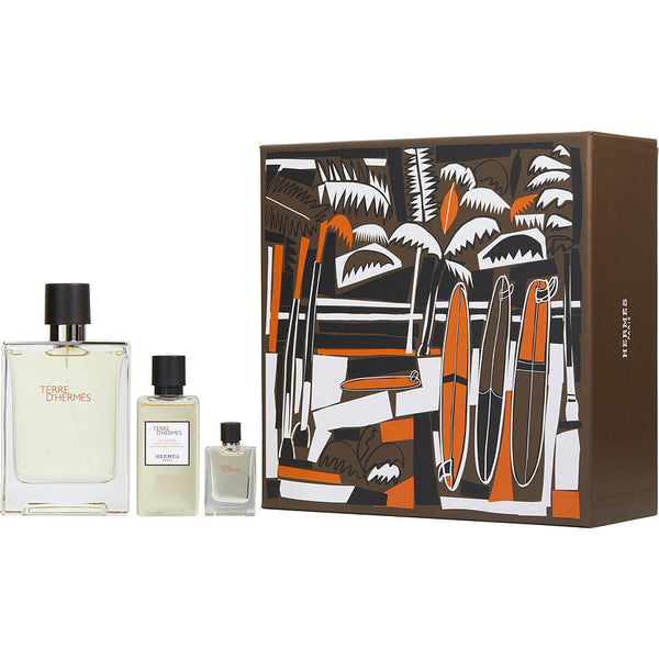 Terre D'hermes   Edt Spray 3.3 Oz & Hair And Body Shower Gel 1.35 Oz & Edt 0.17 Oz Mini