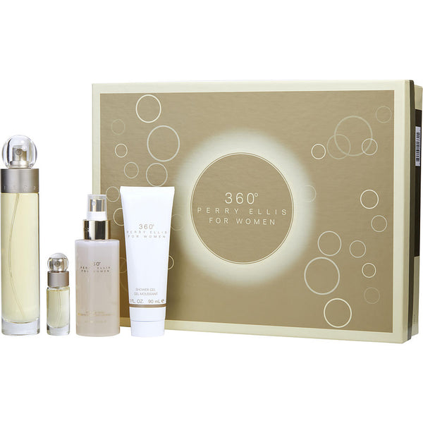 Perry Ellis 360 - Edt Spray 3.4 Oz & Body Mist 4 Oz & Shower Gel 3 Oz & Edt Spray 0.25 Oz Mini