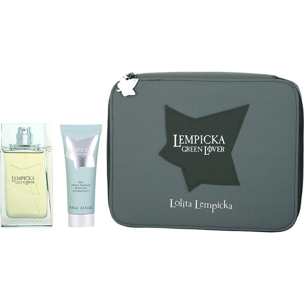 Lolita Lempicka Green Lover - Edt Spray 3.4 Oz & Aftershave Gel 2.5 Oz & Toiletry Bag