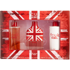 Fcuk Rebel Her   Eau De Parfum Spray 3.4 Oz & Body Lotion 8.4 Oz & Fragrance Mist 8.4 Oz