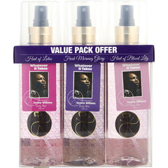 Whatever It Takes Serena Williams Variety   3 Piece Variety With Fresh Morning Glory & Hint Of Lotus & Hint Of Blood Lily And All Are Body Mist 8 Oz