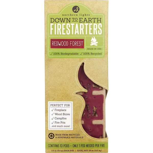 Redwood Forest Firestarters    Down To Earth Firestarters Fragranced Colored Wax Combined With Recycled And Renewable Material. Box Contains