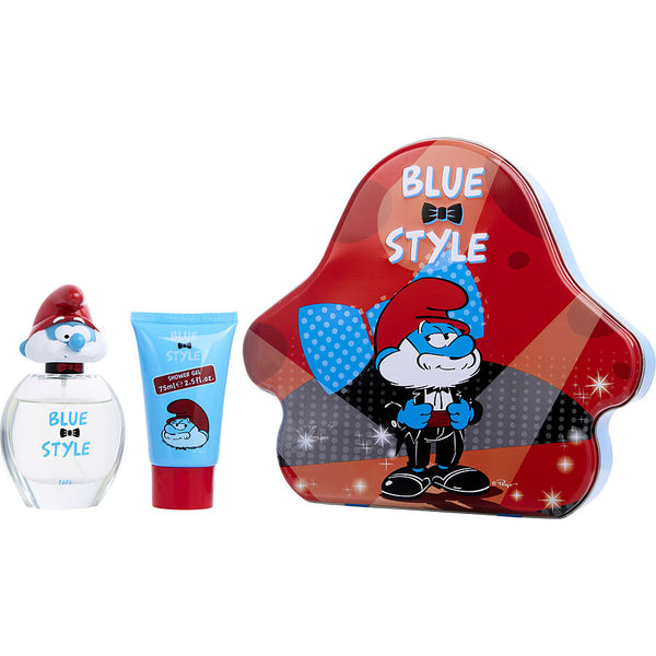 Smurfs 3d Papa Smurf Edt Spray 1.7 Oz & Shower Gel 2.5 Oz & Metal Lunch Box (Blue & Style)