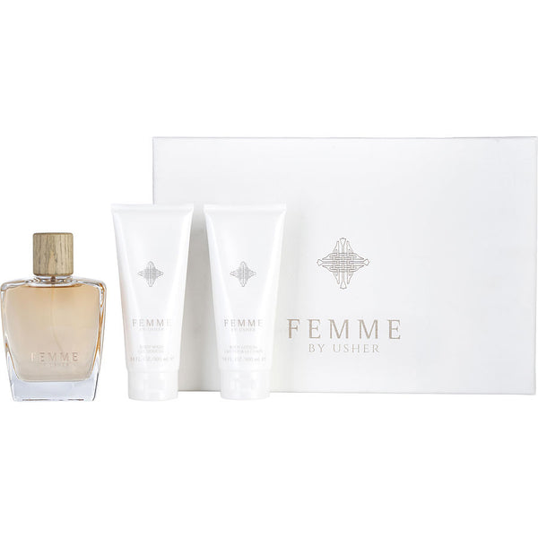 Usher Femme - Eau De Parfum Spray 3.4 Oz & Body Lotion 3.4 Oz & Shower Gel 3.4 Oz