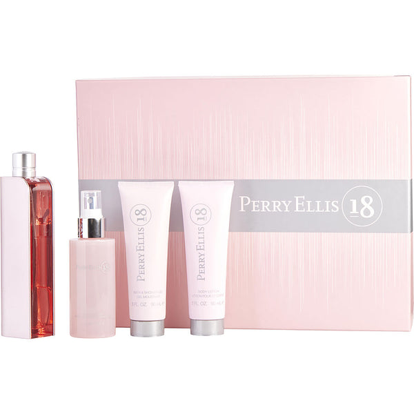 Perry Ellis 18 - Eau De Parfum Spray 3.4 Oz & Body Mist 4 Oz & Body Lotion 3 Oz & Shower Gel 3 Oz