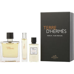 Terre D'hermes   Parfum Spray 2.5 Oz & All Over Shower Gel 1.35 Oz & Parfum Spray Mini 0.50 Oz & Pouch