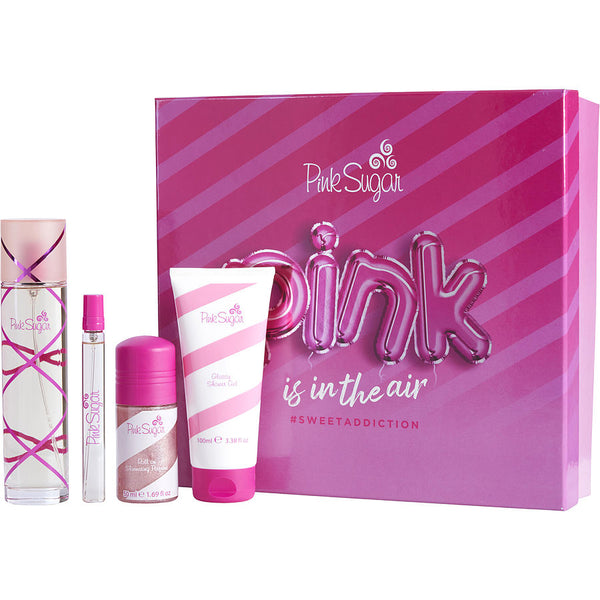 Pink Sugar  - Edt Spray 3.4 Oz & Shimmering Perfume Roll-on 1.7 Oz & Shower Gel 3.4 Oz & Edt Spray Mini 0.33 Oz