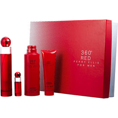 Perry Ellis 360 Red  - Edt Spray 3.4 Oz & Shower Gel 3 Oz & Deodorant Body Spray 6 Oz & Edt Spray 0.25 Oz Mini