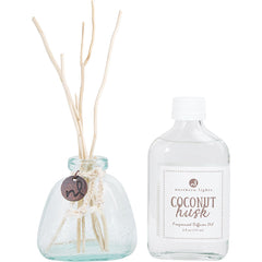 Coconut Husk Set Fragrance Diffuser Oil 6 Oz & 6x Willow Reeds & Diffuser Bottle