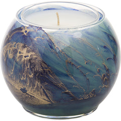 Cucumber & Lily Candle Globe  The Inside Of This 4 In Polished Globe Is Painted With Wax To Create Swirls Of Gold And Rich Hues And Comes In A Satin Covered Gift Box. Candle Is Filled With A Translucent Wax And Scented With Mysteria. Burns Approx.