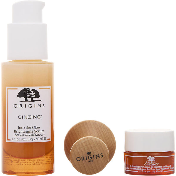 Origins   Rise & Radiate Set: GinZing Into The Glow Brightening Serum 30ml + Refreshing Eye Cream 5ml + Eye Massage Tool