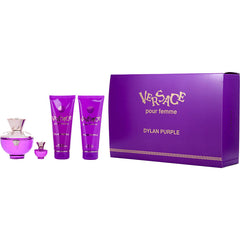 Versace Dylan Purple  Eau De Parfum Spray 3.4 Oz & Body Lotion 3.4 Oz & Shower Gel 3.4 Oz & Eau De Parfum 0.17 Oz Mini