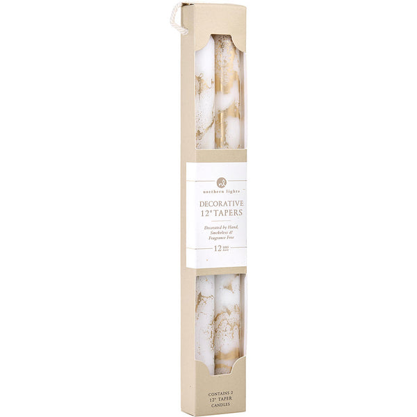 Pure White With Gold 12" Decorative Tapers (2 Pack)