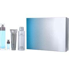 Perry Ellis 360 Edt Spray 3.4 Oz & Shower Gel 3 Oz & Deodorant Body Spray 6 Oz & Edt Spray 0.25 Oz Mini