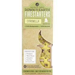 CITRONELLA FIRESTARTERS by    DOWN TO EARTH FIRESTARTERS FRAGRANCED COLORED WAX COMBINED WITH RECYCLED AND RENEWABLE MATERIAL. BOX CONTAINS